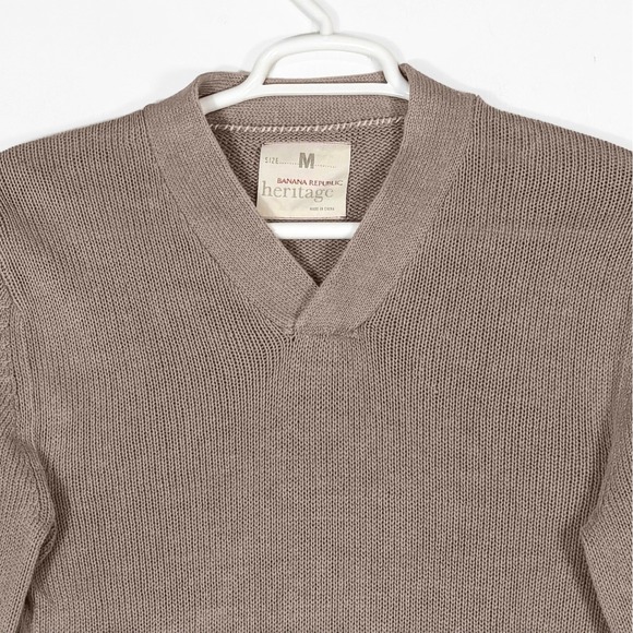 Banana Republic Heritage V-Neck Sweater Mens M Taupe Linen Blend Quiet Luxury - Picture 3 of 9